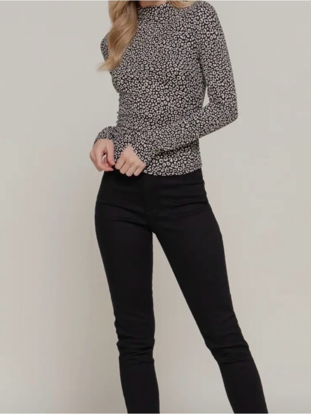 Sheer Top Leopard Animal Print Long Sleeve Mock Neck Top - Picture 8 of 10
